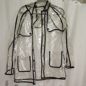 Black Trench Coat with Clear Vinyl and Black Trim